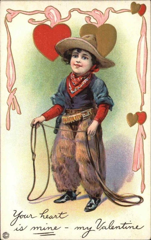 Stecher Valentine Boy as Cowboy Lasso Rope 313B c1910 Postcard