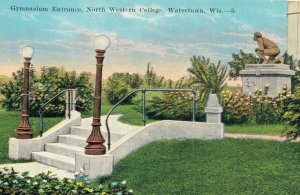 USA Gymnasium Entrance Northwestern College Watertown Wisconsin Postcard 07.71