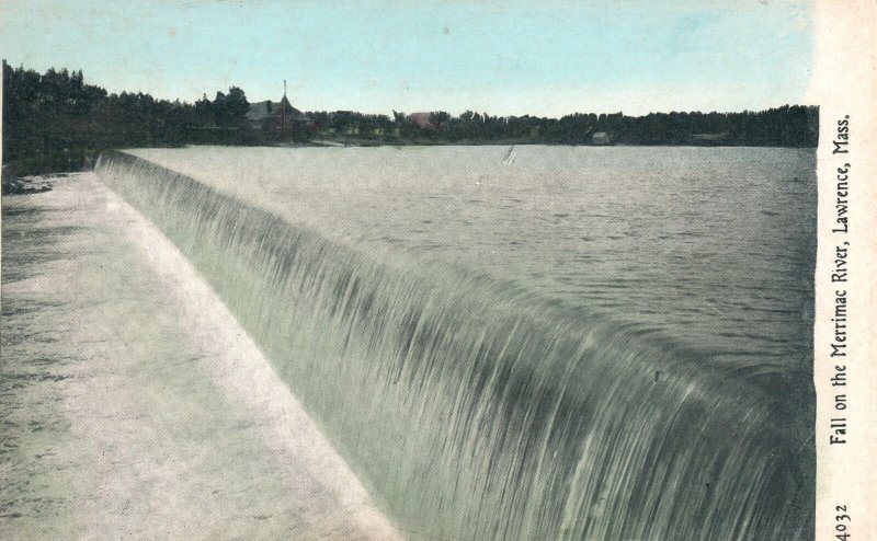 Vintage Postcard Fall on the Merrimac River Scenic View Lawrence Massachusetts