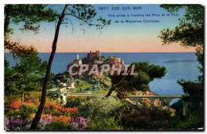 Old Postcard Eze sur Mer view taken through the pines and the bridge of the M...