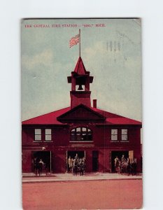 Postcard The Central Fire Station, Soo, Michigan