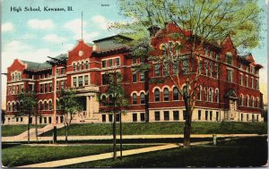 High School Kewanee Illinois Vintage Postcard C097