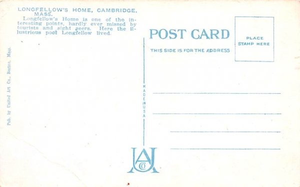 Longfellow House Cambridge, Massachusetts Postcard