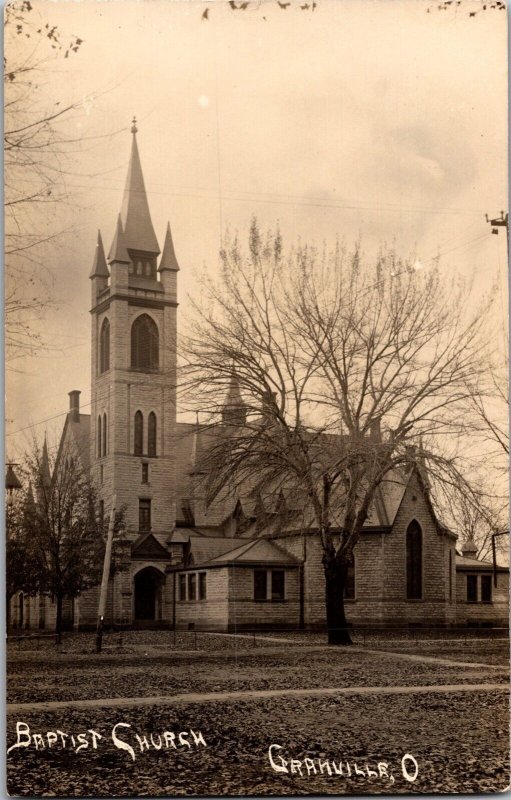RPPC, View of Baptist Church, Granville OH Vintage Postcard L77 