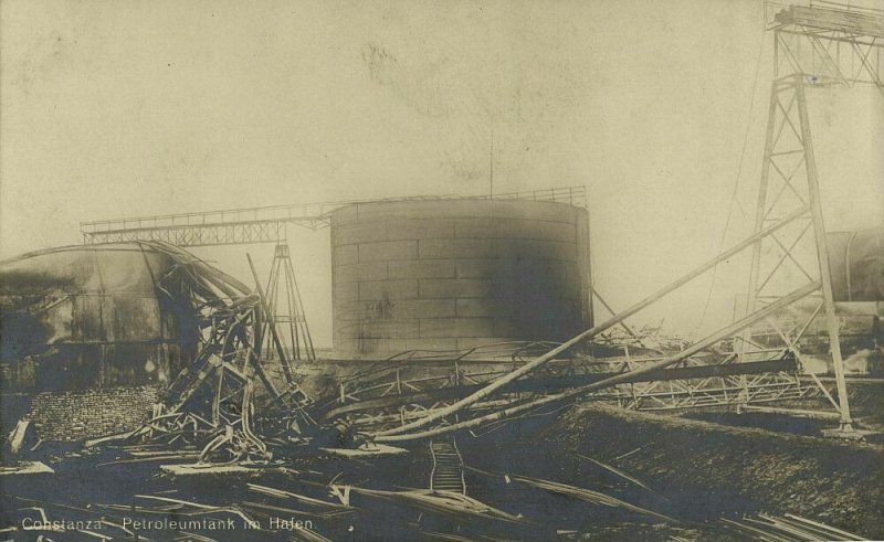 romania, CONSTANȚA, Petroleum Tank in the Harbor (1910s) RPPC Postcard