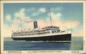 P&O Turbine Steamer Ship Florida Linen Postcard