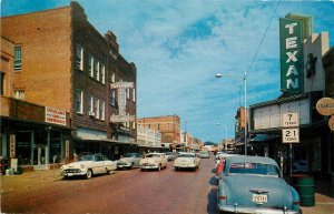 Postcard 1950s Texas Nacogdoches Main East Movie Theater Marquee autos TX24-1883