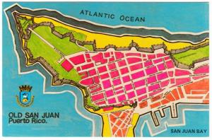 Puerto Rico Map of Old San Juan 1960s-1970s Postcard