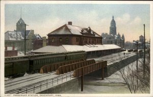 Davenport Iowa IA RR Train Station Depot c1910 Detroit Publishing Postcard