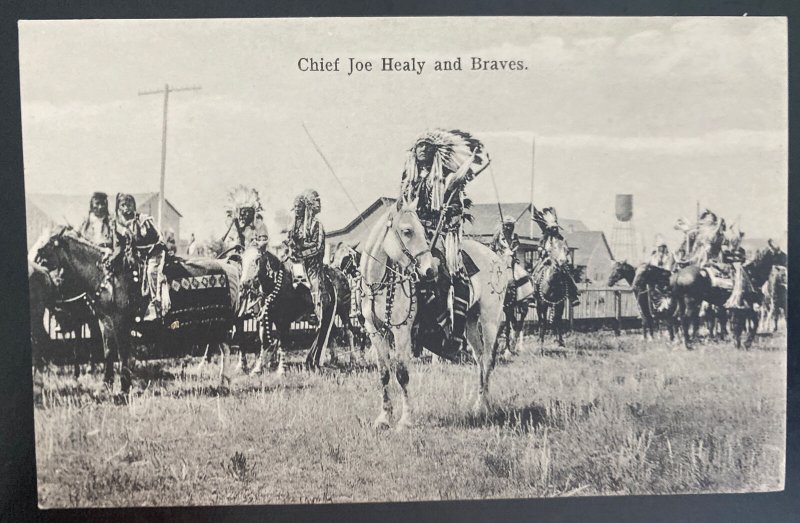 Mint Real Picture Postcard Native American Indian Chief Joe Healy & Braves 