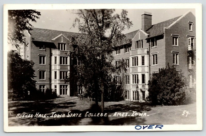 Ames IA~Iowa State College~University~Hughes Hall Close Up~1940s RPPC 