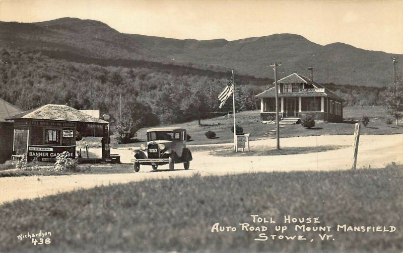 Stowe VT Socony Gas Pumps Station Old Car Real Photo Postcard