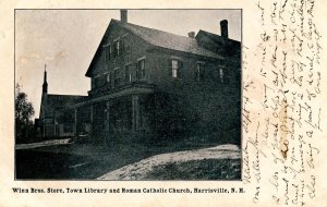 NH - Harrisville. Winn Bros. Store, Library & Catholic Church