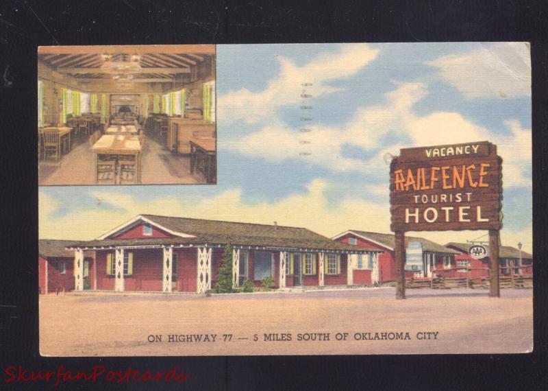 OKLAHOMA CITY OKLAHOMA RAILFENCE MOTEL VINTAGE LINEN ADVERTISING POSTCARD