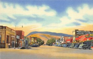 Cody Wyoming 1940s Postcard Main Street & Business District Rattlesnake Mountain 