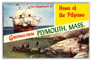 Postcard MA Greetings From Plymouth Mass. Vintage Standard View Banner Card