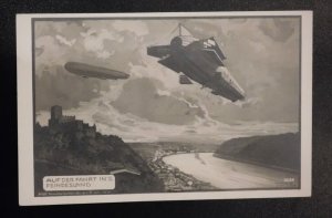 Mint Germany Postcard Airship Zeppelin Feindesland Flight River Aviation