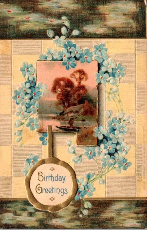 Birthday Greetings With Blue Flowers