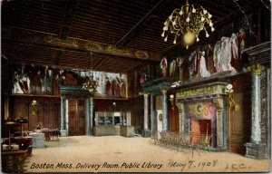 Vtg 1908 Public Library Delivery Room Boston Massachusetts MA Edwardian Postcard