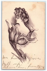 c1910's Pretty Woman In Flower Cobb Shinn Artist Signed Mooringsport LA Postcard