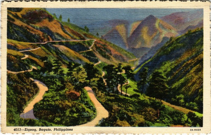 PC CPA PHILIPPINES, ZIGZAG, BAGUIO, Vintage Postcard (b19041)