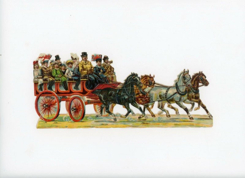 1880's British Kids Horses Carriage Die Cut Victorian Card &C