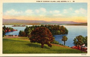 New York Lake George View Of Diamond Island Curteich