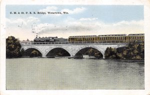 CM & St P Railroad Train Bridge Watertown Wisconsin 1926 postcard