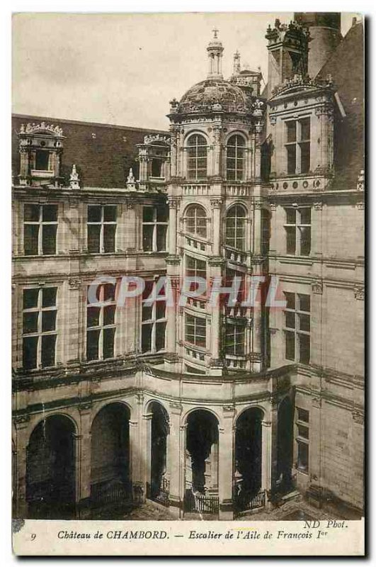 Old Postcard Chateau de Chambord staircase of the Francois I Wing