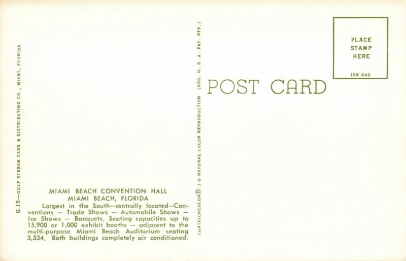 Postcard Convention Hall Miami Beach Florida