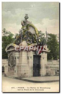 Old Postcard Paris Statue Strasbourg On the Beach Concorde