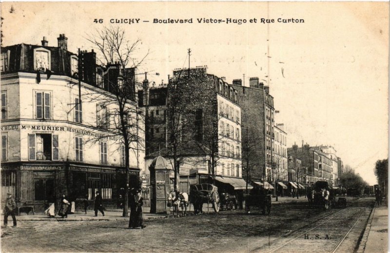 CPA CLICHY Boulevard Victor Hugo et Rue Curton (413372)