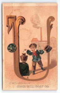c1880 GOOD-WILL SOAP CO. LETTER U YOUNG MAGICIAN VICTORIAN TRADE CARD Z1374