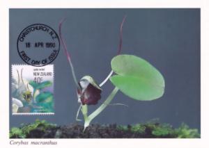 Corybas Macranthus New Zealand Christchurch Orchid Postcard First Day Cover