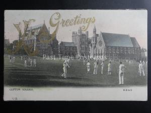 Bristol CLIFTON COLLEGE Cricket Practice XMAS GREETINGS c1905 by H.B. & S.