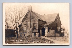 RPPC BAPTIST CHURCH BEATRICE NEBRASKA FIRE HYDRANT REAL PHOTO POSTCARD 1920 RD