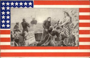 WWI American Flag US Lady Liberty Thankful Belgians 1914-15 Postcard