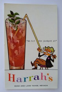Harrah's Casino Postcard Jackpot Huge Cocktail Glass Reno Lake Tahoe Nevada