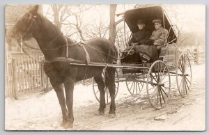 RPPC Two Men Under Blanket Horse with Carriage in Snow Postcard B26