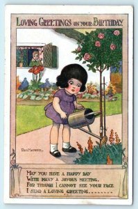 RED MAURICE Artist Signed BIRTHDAY GREETINGS Children Garden 1921 Postcard