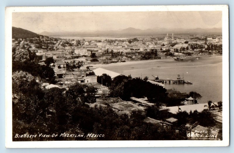 Sinaloa Mexico Postcard Birdseye View of Mazatlan c1920's Antique RPPC Photo