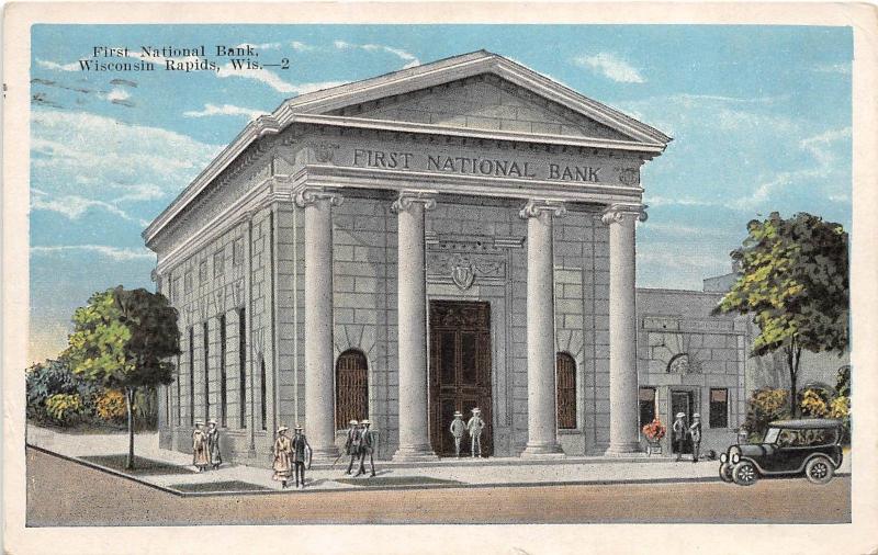 D82/ Wisconsin Rapids Wisconsin Wi Postcard 1925 First National Bank Building