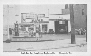 HOPPIE & BEEKMAN STREETS CINCINNATI OHIO SUNOCO GAS STATION POSTCARD (c. 1920s)