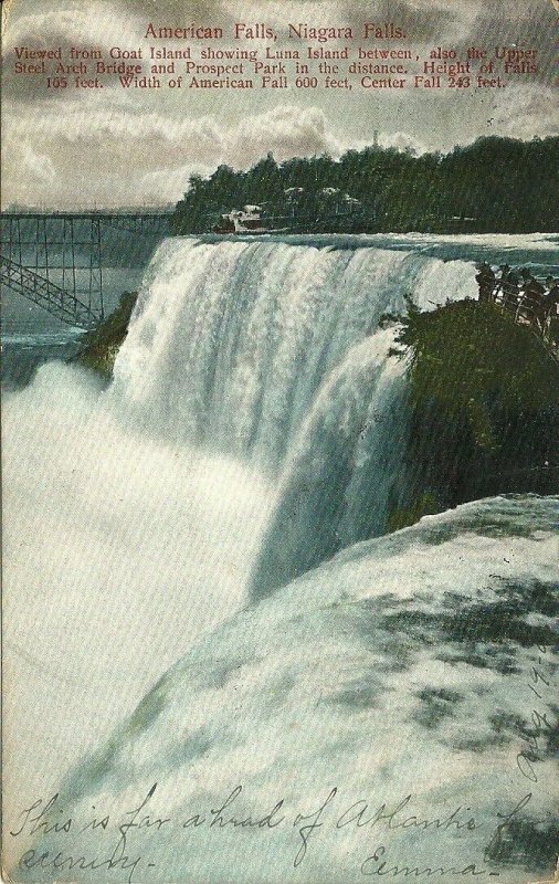 1906 ANTIQUE Postcard - American Falls, Niagara Falls NY New York - Goat Island