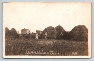 RPPC  North Dakota  Farmers  Haying Field on Farm    Postcard