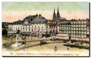 Clermont Ferrand Old Postcard Place de Jaude The theater and the cathedral
