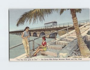 Postcard The bus that goes to Sea, The Seven Mile Bridge, Florida Keys, FL