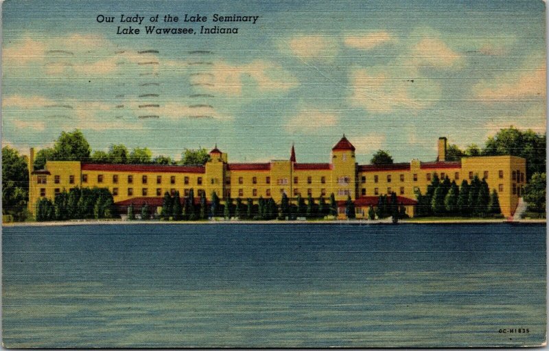 Vtg Lake Wawasee Indiana IN Our Lady of the Lake Seminary 1950s Linen Postcard