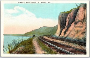 You Sorry River Bluffs Saint Joseph Missouri MO Railroad Mountain Cliff Postcard