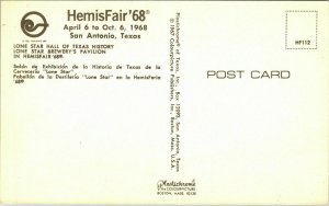 HemisFair’68 Texas Worlds Fair Lone Star Brewery Pavilion Postcard Plastichrome  